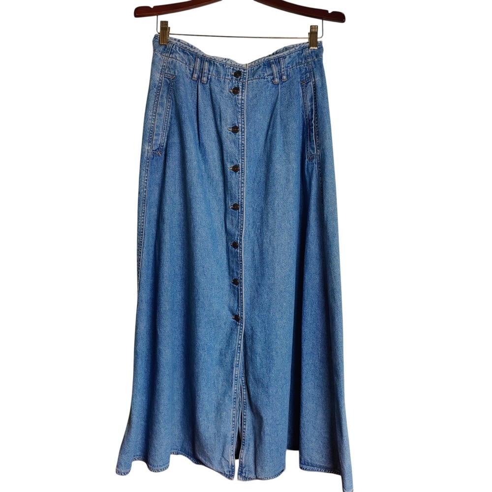 VTG 90s Lizwear Denim Maxi Skirt Button Western Cottagecore Prairie Modest 12